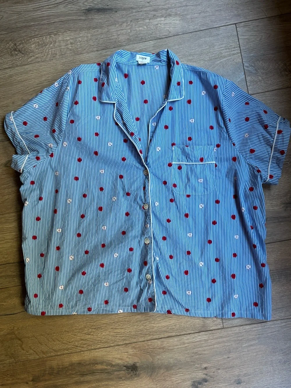 J. Crew Blue Stripe Short Pajama Top with Red Apple Print 3X Cotton